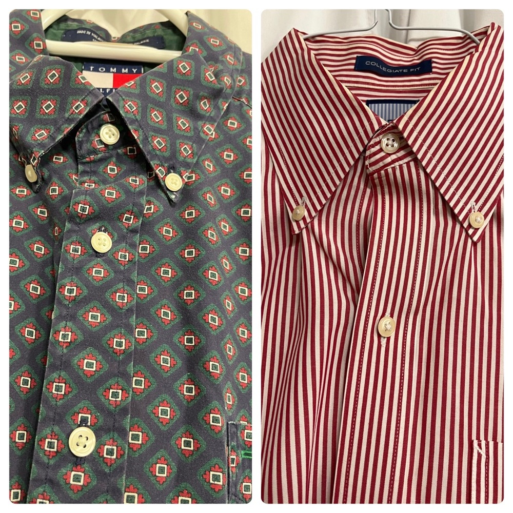 (2)  y2k Tommy Hilfiger vintage + dress shirt L/S Large L paisley + striped lot